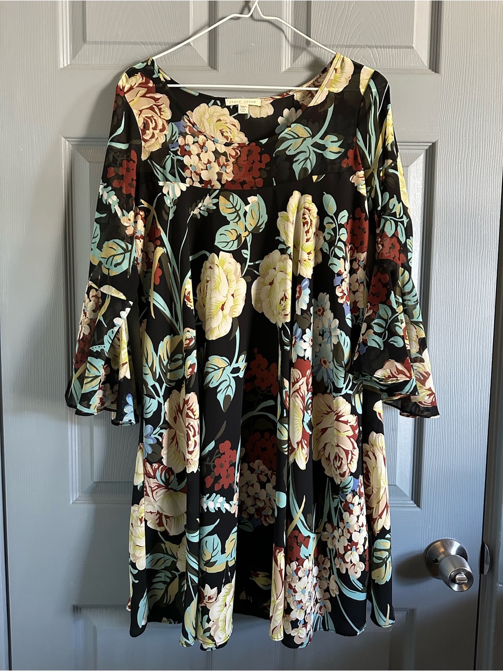 Anthropologie Paper Crown Endora Swing Dress Floral Black Size S